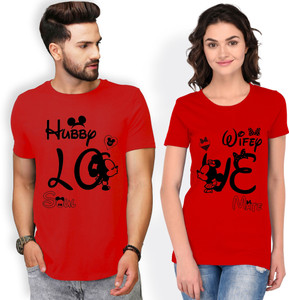 jh mart printed couple round neck red t-shirt