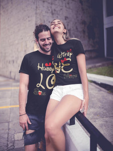 jh mart printed couple round neck black t-shirt