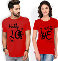JH MART Printed Couple Round Neck Red T-Shirt