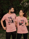JH MART Printed Couple Round Neck Pink T-Shirt
