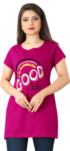 JH MART Printed Women Round Neck Pink