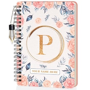 jhingalala diaries - a5 hardbound initial letter p wiro notebook diary with customise name i personalise spiral notebook with planner and calendar 2024 i 160 undated ruled pages initial p