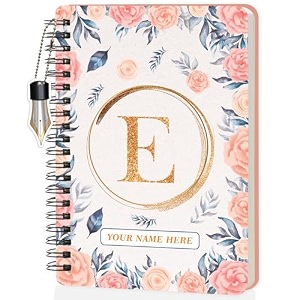 jhingalala diaries - a5 hardbound initial letter e wiro notebook diary with customise name i personalise spiral notebook with planner and calendar 2024 i 160 undated ruled pages initial e