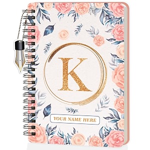 jhingalala diaries - a5 hardbound initial letter k wiro notebook diary with customise name i personalise spiral notebook with planner and calendar 2024 i 160 undated ruled pages initial k