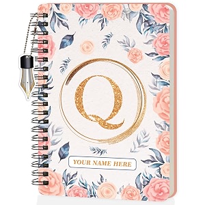 jhingalala diaries - a5 hardbound initial letter q wiro notebook diary with customise name i personalise spiral notebook with planner and calendar 2024 i 160 undated ruled pages initial q