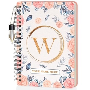 jhingalala diaries - a5 hardbound initial letter w wiro notebook diary with customise name i personalise spiral notebook with planner and calendar 2024 i 160 undated ruled pages initial w