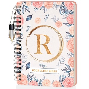 jhingalala diaries - a5 hardbound initial letter r wiro notebook diary with customise name i personalise spiral notebook with planner and calendar 2024 i 160 undated ruled pages initial r
