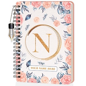 jhingalala diaries - a5 hardbound initial letter n wiro notebook diary with customise name i personalise spiral notebook with planner and calendar 2024 i 160 undated ruled pages initial n
