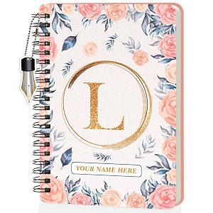 jhingalala diaries - a5 hardbound initial letter l wiro notebook diary with customise name i personalise spiral notebook with planner and calendar 2024 i 160 undated ruled pages initial l