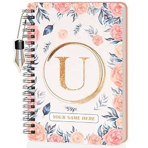 jhingalala diaries - a5 hardbound initial letter u wiro notebook diary with customise name i personalise spiral notebook with planner and calendar 2024 i 160 undated ruled pages initial u