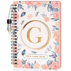jhingalala diaries - a5 hardbound initial letter g wiro notebook diary with customise name i personalise spiral notebook with planner and calendar 2024 i 160 undated ruled pages initial g