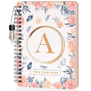 jhingalala diaries - a5 hardbound initial letter a wiro notebook diary with customise name i personalise spiral notebook with planner and calendar 2024 i 160 undated ruled pages initial a