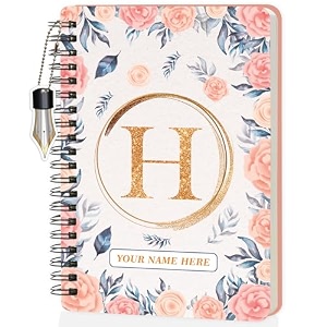 jhingalala diaries - a5 hardbound initial letter h wiro notebook diary with customise name i personalise spiral notebook with planner and calendar 2024 i 160 undated ruled pages initial h