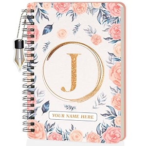 jhingalala diaries - a5 hardbound initial letter j wiro notebook diary with customise name i personalise spiral notebook with planner and calendar 2024 i 160 undated ruled pages initial j