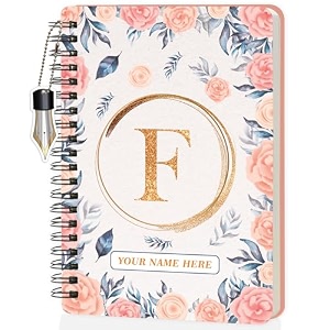 jhingalala diaries - a5 hardbound initial letter f wiro notebook diary with customise name i personalise spiral notebook with planner and calendar 2024 i 160 undated ruled pages initial f
