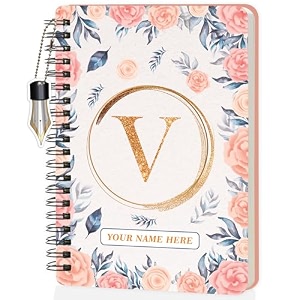 jhingalala diaries - a5 hardbound initial letter v wiro notebook diary with customise name i personalise spiral notebook with planner and calendar 2024 i 160 undated ruled pages initial v