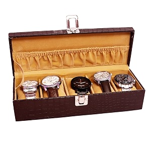 polyurethane croco finish faux pu watch box for 5 watches brown croco