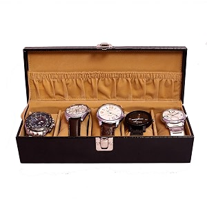 croco finish faux pu watch box for 5 watches black croco