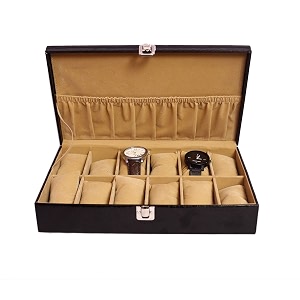 crocodile finish faux pu watch box for 12 watches black croco