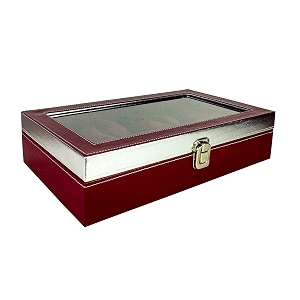 men and women premium transparent glass top watch boxwatch organizerwatch case for 12 watches burgundy silver