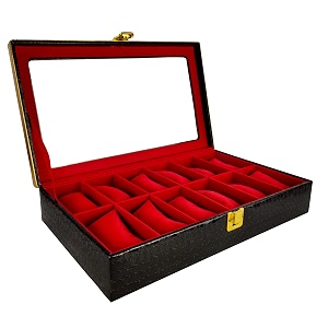 men and women premium transparent glass top watch boxwatch organizerwatch case for 12 watches black red