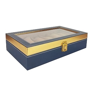 men and women premium transparent glass top watch boxwatch organizerwatch case for 12 watches royal blue golden