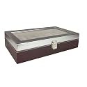 Men and Women Premium Transparent Glass Top Watch Box/Watch Organizer/Watch case for 12 Watches (Matt Brown, Silver)