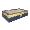 Men and Women Premium Transparent Glass Top Watch Box/Watch Organizer/Watch case for 12 Watches (Royal Blue, Golden)