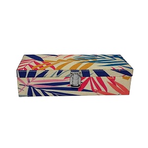 vibrant print men and women watch case watch box  watch organizer for 5 watches white leaf