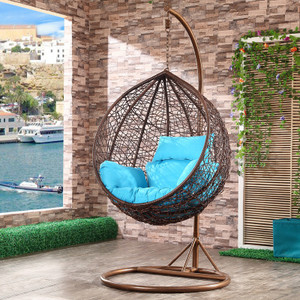 jhula king premium hammock swing with stand brown with sky blue cushions steel large swing