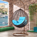 Jhula King Premium Hammock Swing with Stand Brown with Sky Blue Cushions Steel Large Swing