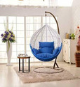 Jhula King Premium Hammock Swing with Stand White & Blue with Cushions Steel Large Swing