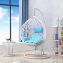 Jhula King Premium Hammock Swing with Stand White with Sky Blue Cushions Steel Large Swing