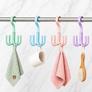 jialto 4 pcs multi-function 360 degree rotatable 4 claw hook closet hanging organizer hangers for closet organizer clothes hangers with 4 claws multicolor