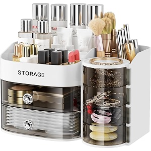jialto bathroom cosmetic organizer with drawers  multi-layer makeup storage box with transparent compartments skincare amp jewelry holder vanity countertop organizer for brushes amp accessories white