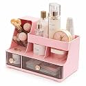 JIALTO Bathroom Cosmetic Organizer– Multi Compartment Makeup Storage Box for Vanity, Skincare, Lipstick Holder with Transparent Drawers, Countertop Dressing Table Organizer (Pink)
