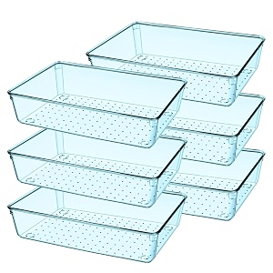 jialto 6-piece acrylic drawer organizer tray set  clear plastic storage bins for makeup jewelry kitchen office bathroom amp dressing table drawer organizer sea blue