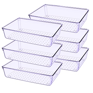 jialto 6-piece acrylic drawer organizer tray set  clear plastic storage bins for makeup cosmetics kitchen bathroom office dressing table amp multipurpose drawer organization purple