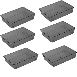 jialto 6-piece acrylic drawer organizer tray set  multipurpose plastic storage bins for makeup cosmetics jewelry kitchen office bathroom amp dressing table drawer organizer black