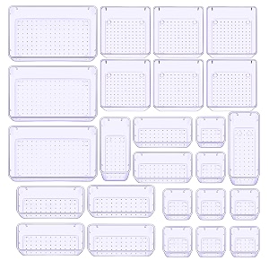 jialto 25-piece acrylic drawer organizer tray set  clear plastic storage bins for makeup cosmetics jewelry kitchen office bathroom amp dressing table drawer organizer purple