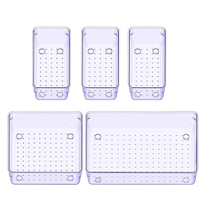 jialto 5-piece acrylic drawer organizer tray set  multipurpose clear plastic storage bins for makeup cosmetics kitchen office bathroom amp dressing table drawer organizer purple