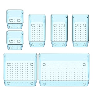 jialto drawer storage organizer  drawer organizer trays set clear plastic storage bins bathroom tray dividers acrylic organizer  dressing table organizer sea blue 7 pcs