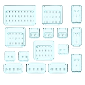 jialto 6-piece acrylic drawer organizer tray set  clear plastic storage bins for makeup jewelry kitchen office bathroom amp dressing table drawer organizer sea blue