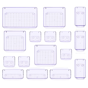 jialto drawer storage organizer  acrylic divider trays set clear plastic storage bins purple 16 pcs