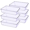 JIALTO 6-Piece Acrylic Drawer Organizer Tray Set – Clear Plastic Storage Bins for Makeup, Cosmetics, Kitchen, Bathroom, Office, Dressing Table &amp; Multipurpose Drawer Organization (Purple)
