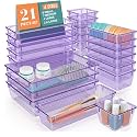 JIALTO Drawer Storage Organizer | Drawer Organizer Trays Set Clear Plastic Storage Bins Bathroom Tray Dividers Acrylic Organizer | Dressing Table Organizer (Purple, 21 Pcs)