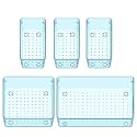 JIALTO 5-Piece Acrylic Drawer Organizer Tray Set – Clear Plastic Storage Bins for Makeup, Cosmetics, Jewelry, Kitchen, Office, Bathroom &amp; Dressing Table Drawer Organizer (Seal Blue)