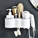 JIALTO Wall Mounted Hair Dryer Holder Storage Box | No Drilling Adhesive Styling Tool Organizer | Multi-Functional Space Saving Shampoo Storage Rack Bathing Accessories Bathroom Supply