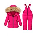 JiAmy Kids 2 Piece Snowsuit Set Girl Winter Hooded Puffer Jacket &amp; Snow Bib Pants Boy Ski Suits(1-12Y)