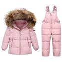 JiAmy Kids 2 Piece Snowsuit Set Girl Winter Hooded Puffer Jacket &amp; Snow Bib Pants Boy Ski Suits(1-12Y)